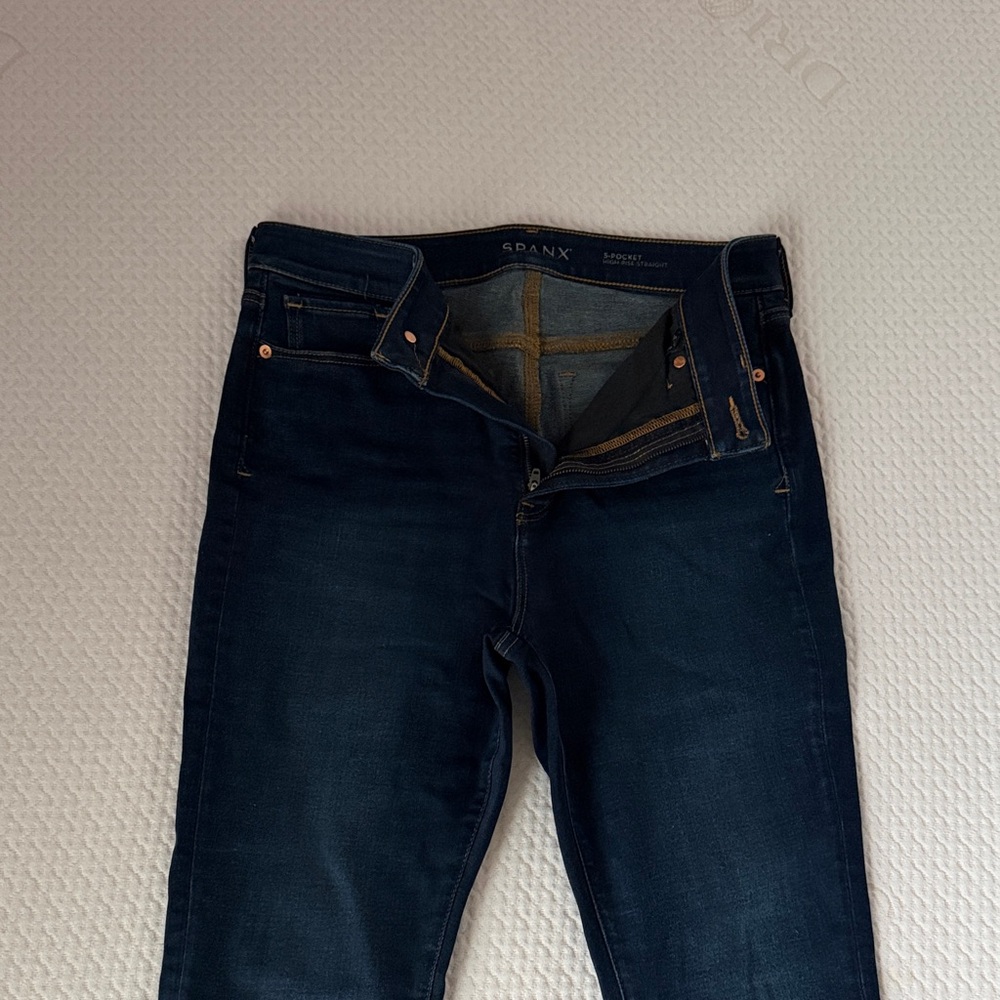 Spanx Women’s High Rise Straight 5 Pocket Dark Blue Jeans